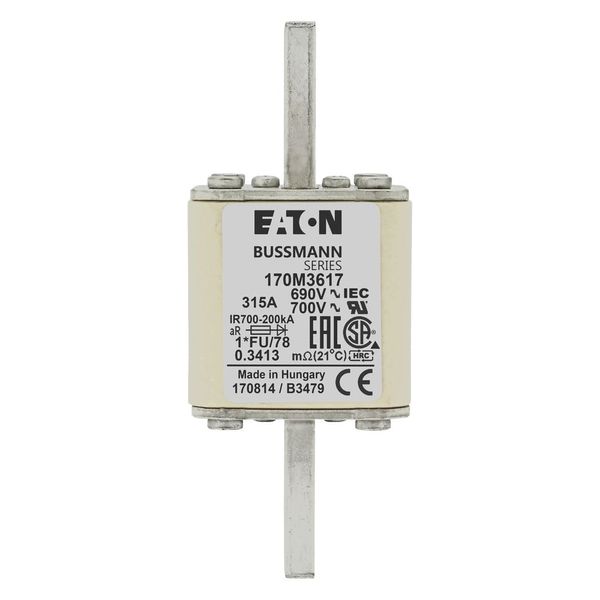 Fuse-link, high speed, 315 A, AC 690 V, compact size 1, 45 x 45 x 110 mm, aR, IEC, UL image 14