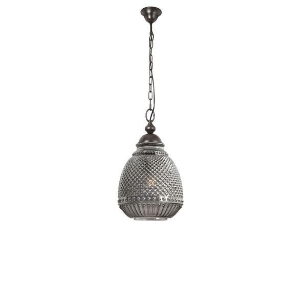 Gray Glass Dark Brown Base & Chain LED E27 1x12 Watt 230 Volt IP20 Bulb Excluded D: 27 H1: 45 H2: 120 cm image 1