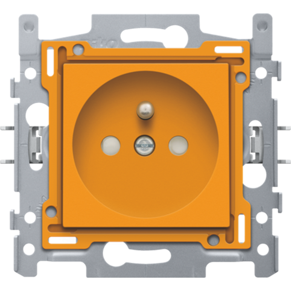 Socket outlet with pin earthing and shutters, flush-mounting depth 28.5 mm, base and finishing set, plug-in terminals, orange image 1