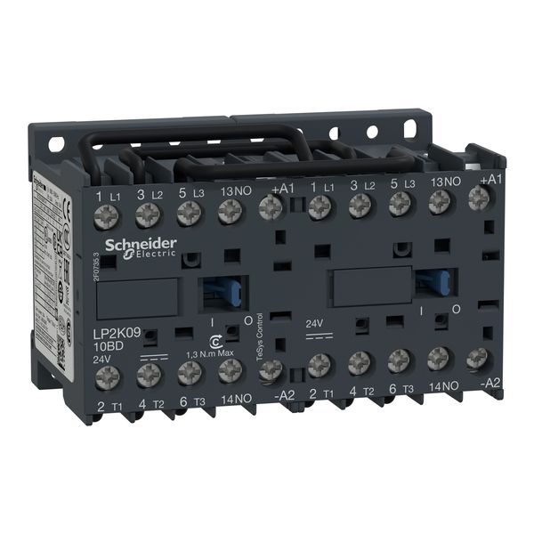 TeSys K reversing contactor, 3P, AC-3 440V 9 A, 1NO, 24V DC coil,screw clamp terminals image 2