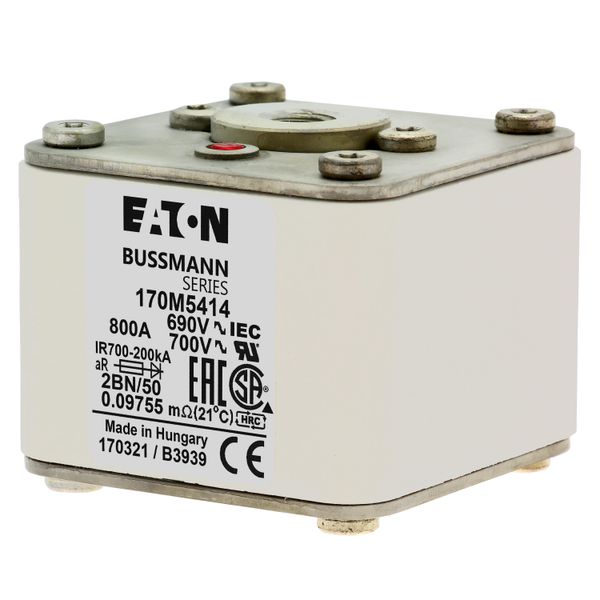 Fuse-link, high speed, 800 A, AC 690 V, size 2, 61 x 77 x 51 mm, aR, IEC, UL, single indicator, flush end, M10 image 11