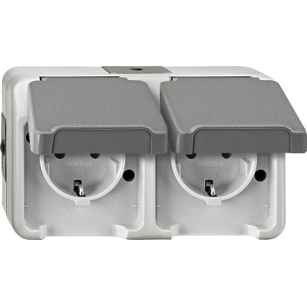 SCHUKO double socket, horizontally arranged, light gray, AQUASTAR image 2