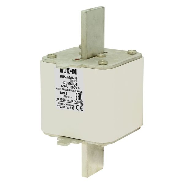 Fuse-link, high speed, 550 A, AC 690 V, DIN 3, 75 x 89 x 150 mm, gR, DIN, IEC, single indicator image 5