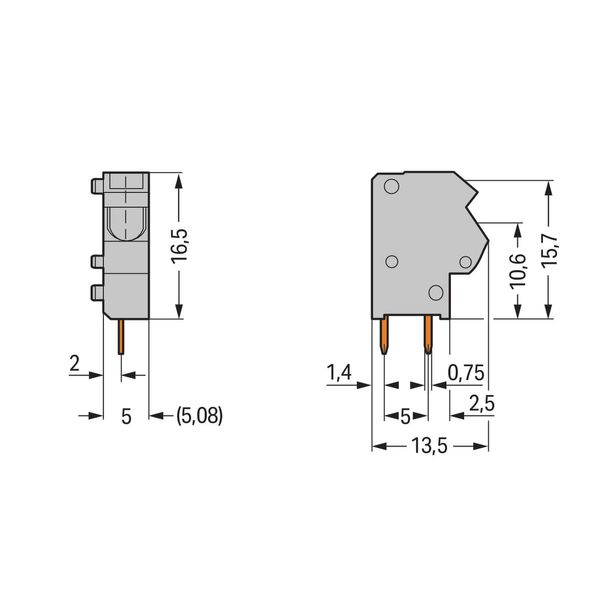 Stackable 2-conductor PCB terminal block 0.75 mm² Pin spacing 5/5.08 m image 3