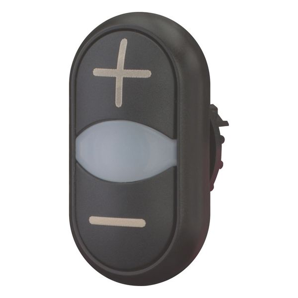 Double actuator pushbutton, RMQ-Titan, Actuators and indicator lights non-flush, momentary, White lens, black, black, inscribed, Bezel: black image 6