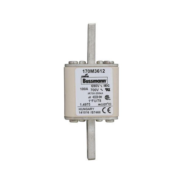 Fuse-link, high speed, 100 A, AC 690 V, compact size 1, 45 x 45 x 110 mm, aR, IEC, UL image 13