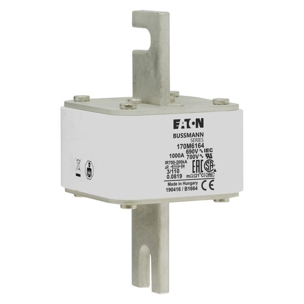 Fuse-link, high speed, 1000 A, AC 690 V, DIN 3, 76 x 90 x 139 mm, aR, DIN, IEC, single indicator image 10