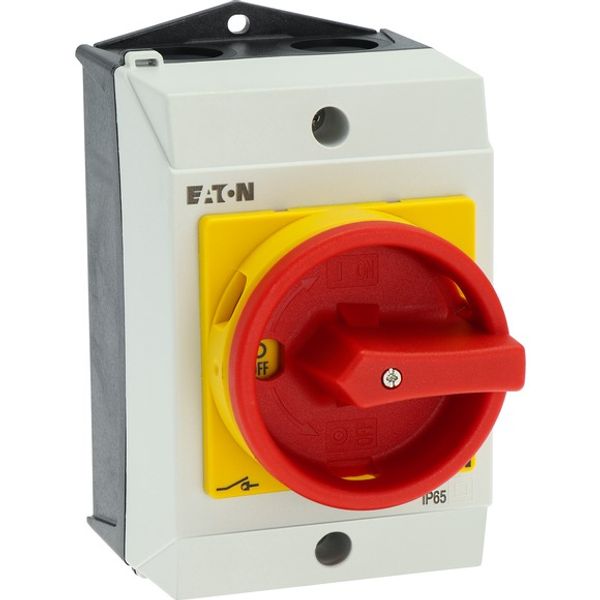 Main switch, T0, 20 A, surface mounting, 2 contact unit(s), 4 pole, Emergency switching off function, With red rotary handle and yellow locking ring image 10