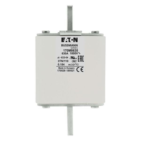 Fuse-link, high speed, 630 A, AC 1000 V, DIN 3, 74 x 90 x 139 mm, aR, DIN, IEC, single indicator image 9