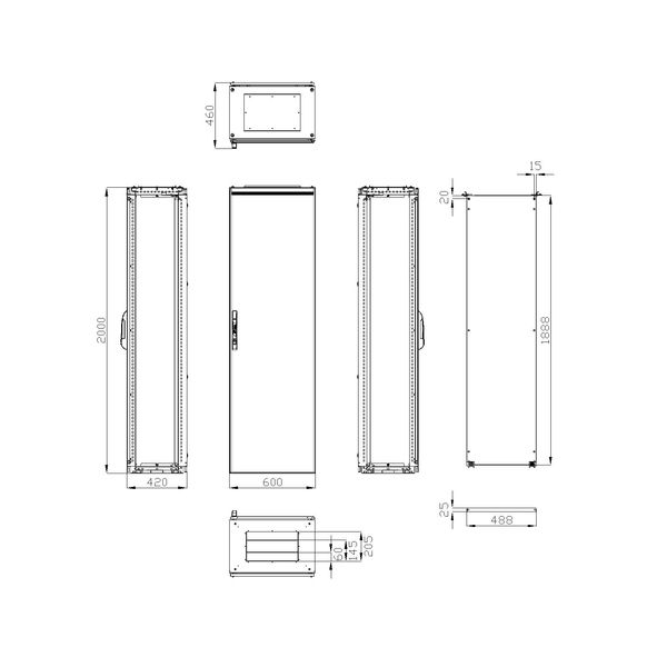 Compact enclosure 1 door IP65 H=2000 W=600 D=400 mm image 3