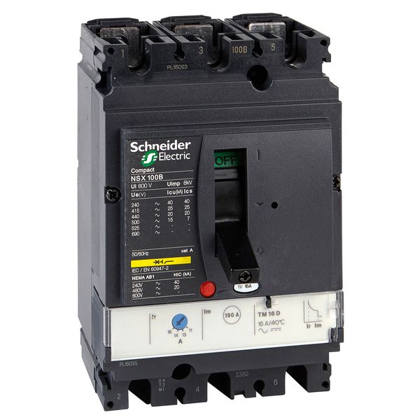 circuit breaker ComPact NSX100H, 70 kA at 415 VAC, TMD trip unit 25 A, 3 poles 3d image 1