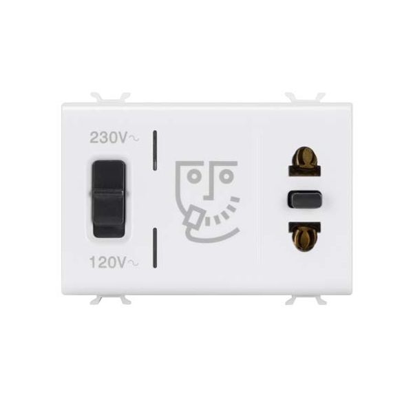 EURO-AMERICAN STANDARD SHAVER SOCKET-OUTLET WITH INSULATION TRANSFORMER - 230V ac - 50/60 Hz - 3 MODULES - GLOSSY WHITE - CHORUSMART image 2