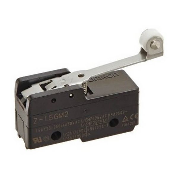 General purpose basic switch, reverse hinge roller lever, SPDT, 15A image 1