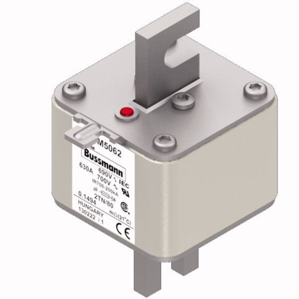 Fuse-link, high speed, 630 A, AC 690 V, DIN 2, 61 x 75 x 108 mm, aR, DIN, IEC, single indicator image 2