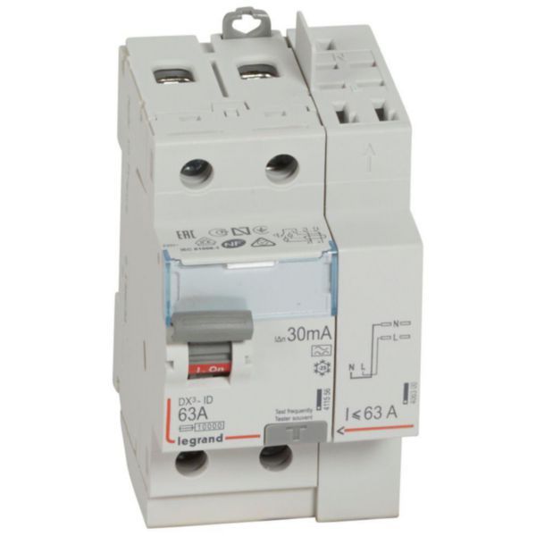 Differential switch DX³-ID screw top inlet and automatic top outlet - 2P 230V~ 63A typeA 30mA - 3 modules image 1