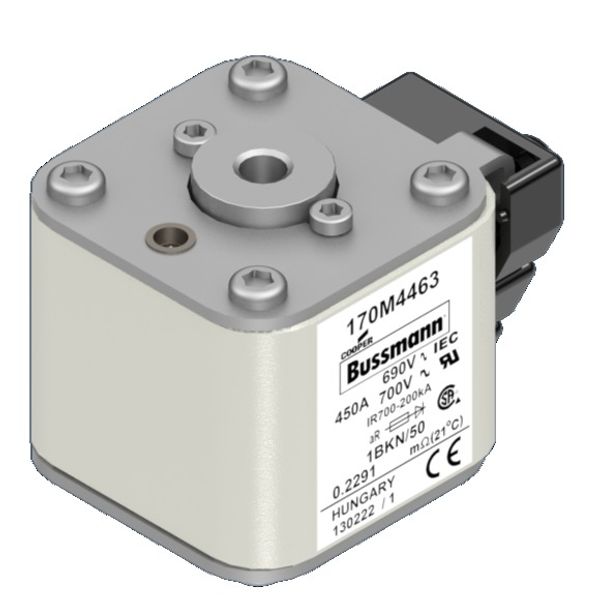 Fuse-link, high speed, 450 A, AC 690 V, size 1, 53 x 69 x 51 mm, aR, IEC, UL, type K indicator, flush end, M8 image 2