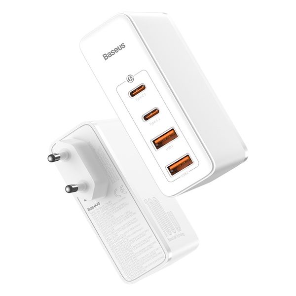 Wall Quick Charger GaN2 Pro 100W 2xUSB + 2xUSB-C QC4+ PD3.0 with USB-C Cable, White image 2