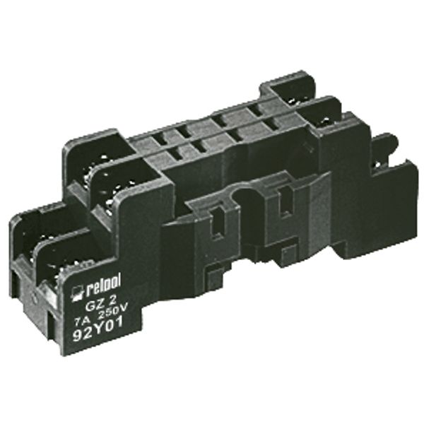 Socket for relays: R2M. Screw terminals. Max. tightening moment for the terminal: 0,7 Nm. 35 mm rail mount acc. to PN-EN 60715 or on panel mounting 65,2 x 20 x 25 mm. Two poles. Rated load 7 A, 250 V AC image 1