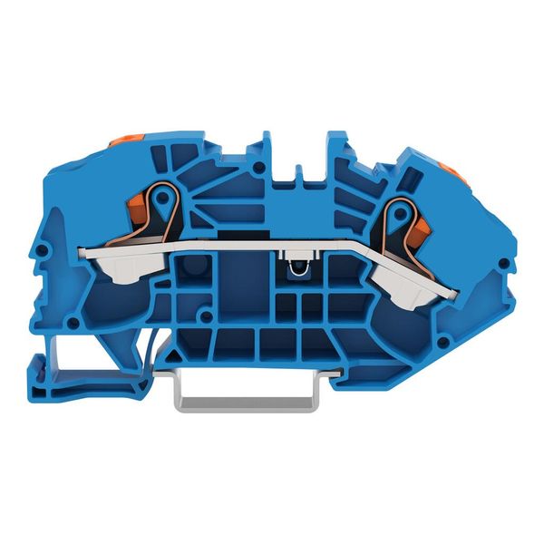 2-conductor supply terminal blocks for distribution boxes; with push-button; 16 mm²; side and center marking; for DIN-rail 35 x 15 and 35 x 7.5; Push-in CAGE CLAMP®; 16,00 mm²; blue image 1