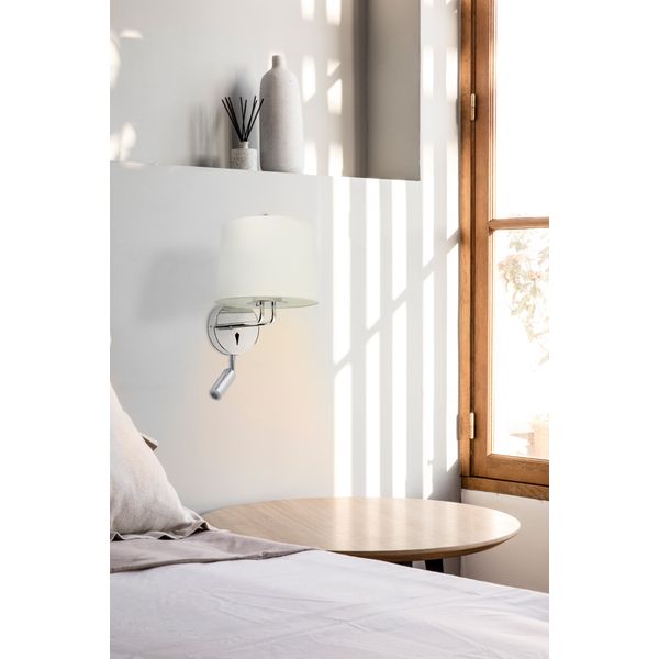 MONTREAL CHROME WALL LAMP WITH READER WHITE LAMPSH image 1