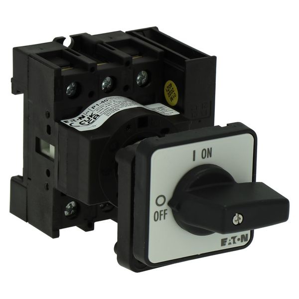 On-Off switch, P1, 40 A, rear mounting, 3 pole, 1 N/O, 1 N/C, with black thumb grip and front plate image 13