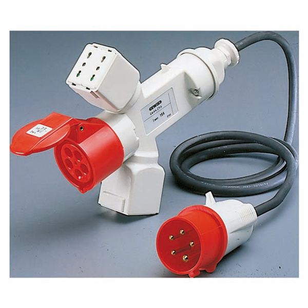 BRANCHED ADAPTOR IP44 - 2 BRANCHED OUTLETS - WIRED WITH CABLE AND PLUG - PLUG 3P+N+E 16A - 2 SOCKET-OUTLETS (P17/11)+1 (P30-P17)+1 3P+N+E 16A 400V ac image 2