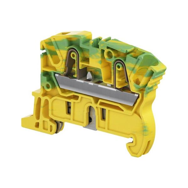 MODULAR TERMINAL BLOCKS, GROUND, PI-SPRING TERMINAL BLOCK, GREEN & YELLOW, PRODUCT SPACING .236 IN [6 MM], 2 POSITION, DIN RAIL image 1