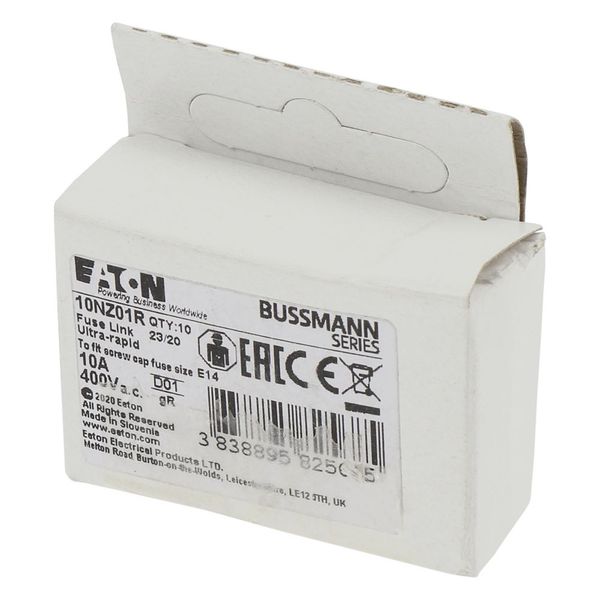 Fuse-link, LV, 10 A, AC 400 V, D01, aR, IEC, ultra rapid image 12