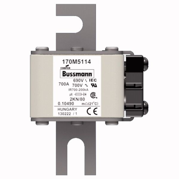 Fuse-link, high speed, 800 A, AC 690 V, DIN 2, 61 x 77 x 108 mm, aR, DIN, IEC, single indicator image 1