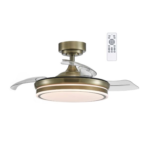 Moss LED Ceiling Fan 72W 7920Lm CCT Dim Retractable Blades Brass image 1