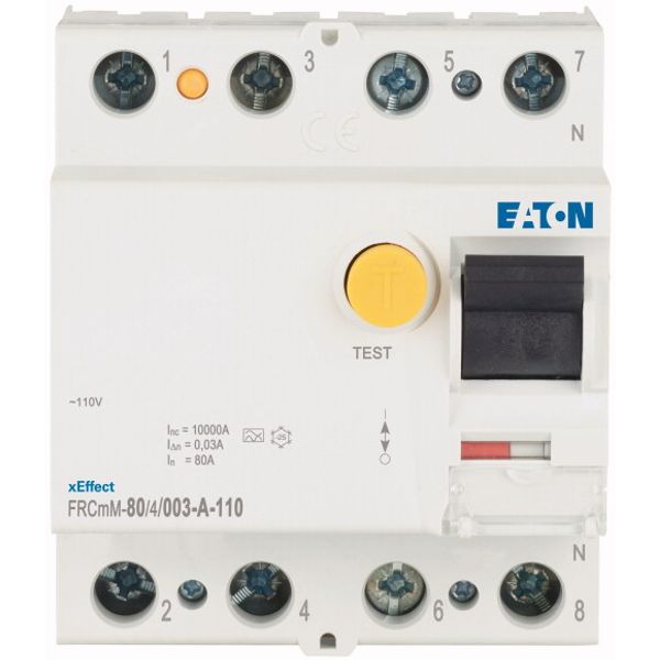 Residual current circuit breaker (RCCB), 80A, 4p, 30mA, type A, 110V image 2