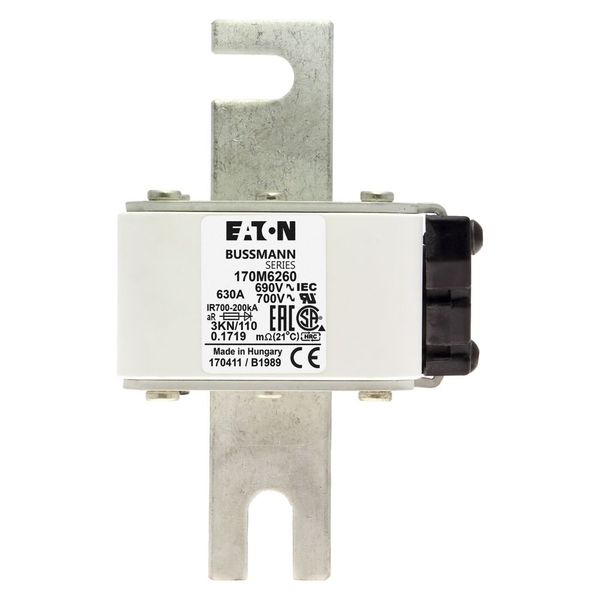 Fuse-link, high speed, 630 A, AC 690 V, DIN 3, 76 x 92 x 139 mm, aR, DIN, IEC, single indicator image 9