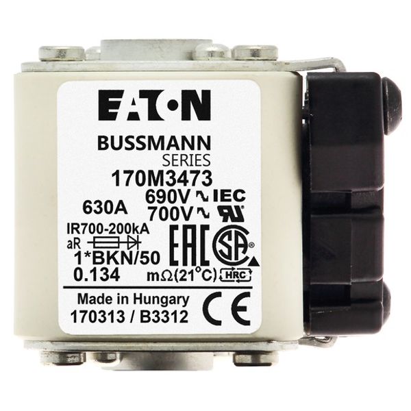 Fuse-link, high speed, 630 A, AC 690 V, compact size 1, aR, IEC, UL, single indicator image 2