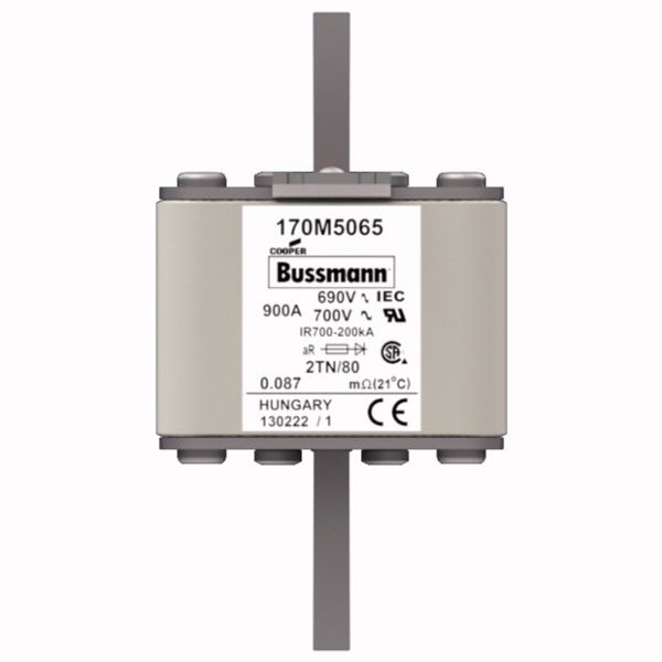 Fuse-link, high speed, 900 A, AC 690 V, DIN 2, 61 x 75 x 108 mm, aR, DIN, IEC, single indicator image 1