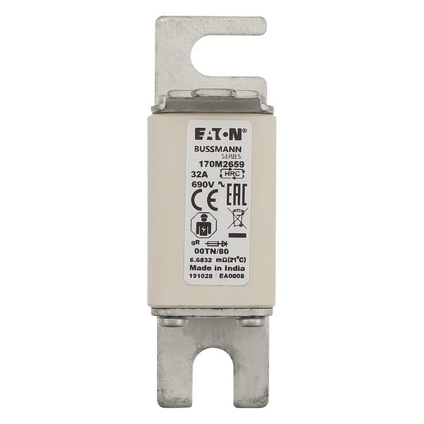 Fuse-link, high speed, 32 A, AC 690 V, DIN 00, 30 x 67 x 100 mm, gR, DIN, IEC, single indicator image 10