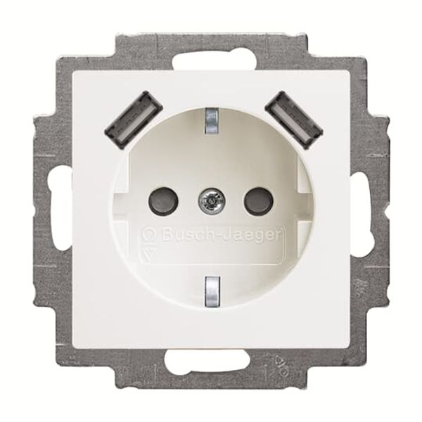 20 EUCB2USB-94-507 Socket insert Protective contact (SCHUKO) with USB AA alpine white - Basic55 image 1
