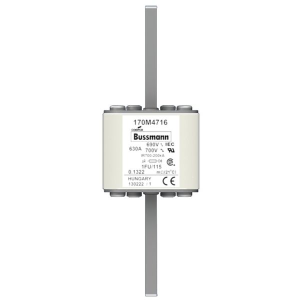 Fuse-link, high speed, 700 A, AC 690 V, size 1, 53 x 69 x 136 mm, aR, IEC, UL, no indicator, 115 mm centers image 1