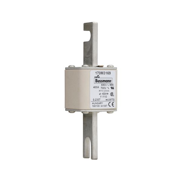 Fuse-link, high speed, 400 A, AC 690 V, compact size 1, 45 x 45 x 134 mm, aR, DIN, IEC, single indicator image 3