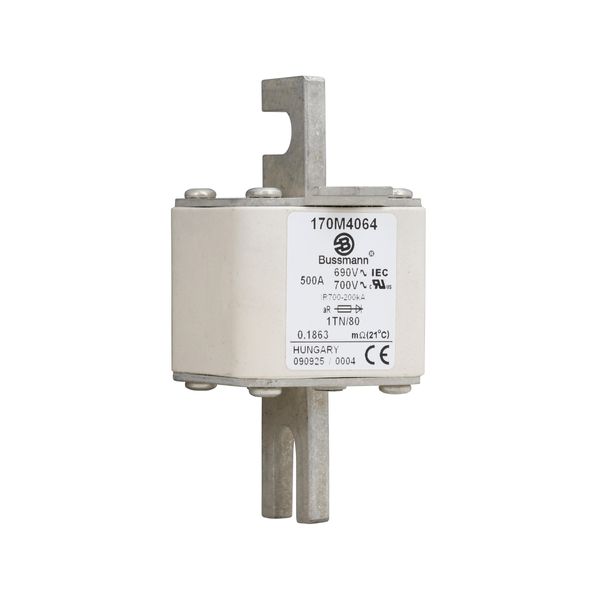 Fuse-link, high speed, 500 A, AC 690 V, DIN 1, 53 x 66 x 108 mm, aR, DIN, IEC, single indicator image 10