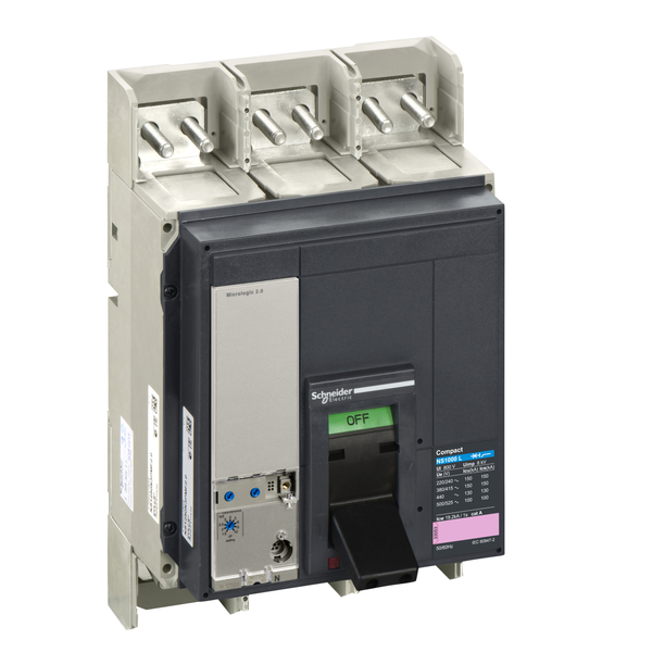 circuit breaker ComPact NS1000L, 150 kA at 415 VAC, Micrologic 2.0 trip unit, 1000 A, fixed, 3 poles 3d image 4