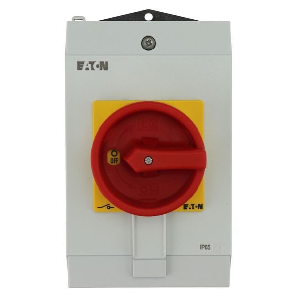 Main switch, P1, 40 A, surface mounting, 3 pole, Emergency switching off function, With red rotary handle and yellow locking ring, Lockable in the 0 ( image 11