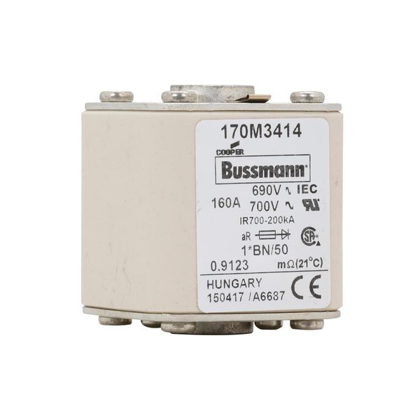 Fuse-link, high speed, 160 A, AC 690 V, compact size 1, 45 x 59 x 51 mm, aR, IEC, UL, single indicator image 7