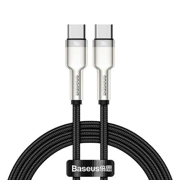 Cable USB C - USB C, for data transfer and charging up to 100W, 1m, black Cafule Metal BASEUS image 3