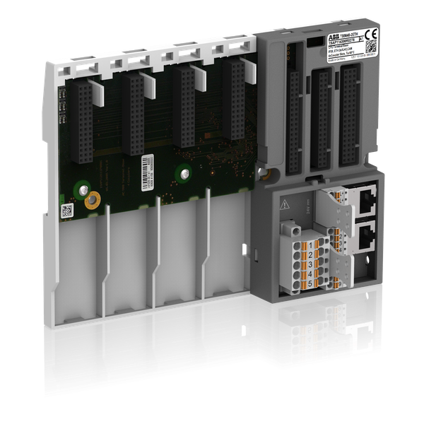 Terminal base. For AC500 V3. 4 slots for communication module. 2 Ethernet interfaces. 1 serial interface. 1 CAN interface (TB5640-2ETH) image 1