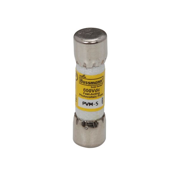 Midget Fuse, Photovoltaic, 600 Vdc, 50 kAIC interrupt rating, Fast acting class, Fuse Holder and Block mounting, Ferrule end X ferrule end connection, 5A current rating, 50 kA DC breaking capacity, .41 in diameter image 6