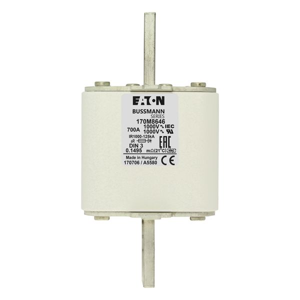 Fuse-link, high speed, 700 A, AC 1000 V, DIN 3, 90 x 75 x 150 mm, aR, DIN, IEC, single indicator image 8