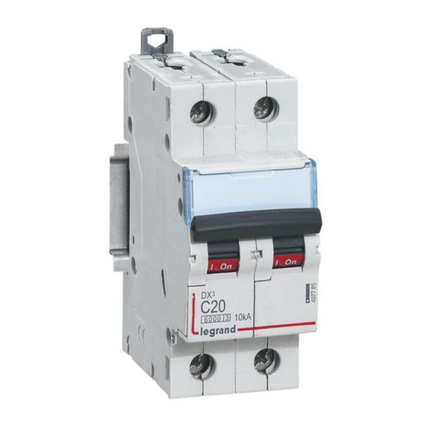 DX³6000 10kA high inlet and low outlet 2P screw circuit breaker 230V~ to 400V~ - 20A - curve C - 2 modules image 1