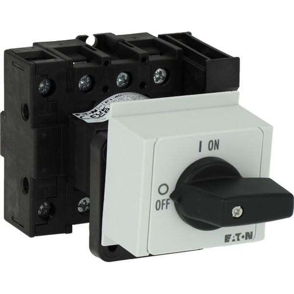 On-Off switch, P1, 40 A, service distribution board mounting, 3 pole + N, 1 N/O, 1 N/C, with black thumb grip and front plate image 2