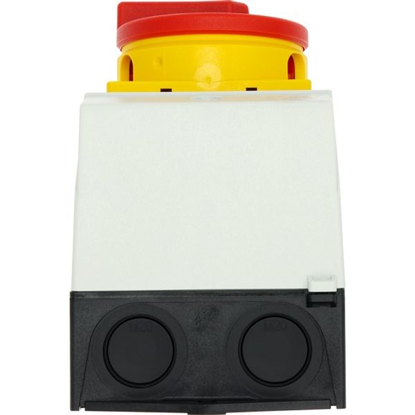 Main switch, T0, 20 A, surface mounting, 3 contact unit(s), 3 pole, 2 N/O, Emergency switching off function, With red rotary handle and yellow locking image 13