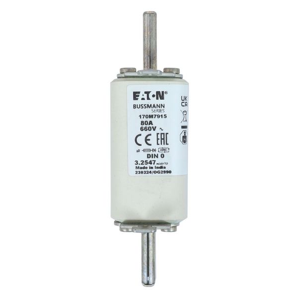 Fuse-link, high speed, 80 A, AC 660 V, DIN 0, aR, DIN, IEC, single indicator, live gripping lugs image 19